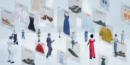 Metaverse online store clothing and footwear stores Avatar with legs Sell items in Metaverse The Sandbox 3D illustrationの写真素材
