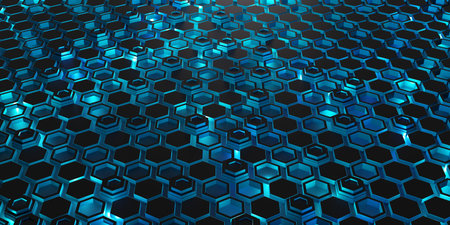 hexagonal background light and neon color technology modern abstract background 3D illustration