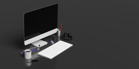 computer desk work desk workplace 3d illustrationの写真素材