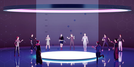 Metaverse online meeting stock trading and business Avatars in Office and Classroom Metaverse 3d...