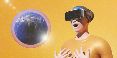 VR glasses holographic world vr virtual reality navigation technology travel planning world map...