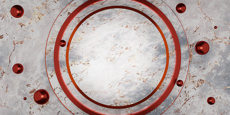 golden circle frame on the marble wall Empty golden frame and background simple minimalist style...