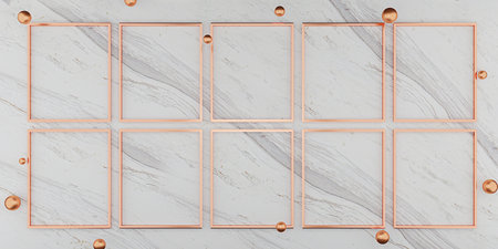 golden square frame on the marble wall Empty golden frame and background simple minimalist style...