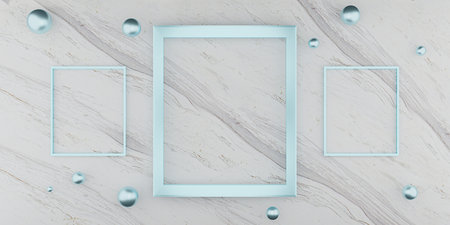 golden square frame on the marble wall Empty golden frame and background simple minimalist style...