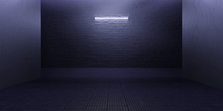 brick wall and brick floor background empty scene with lights at night Hallway scene and neon lights 3d illustrationの写真素材