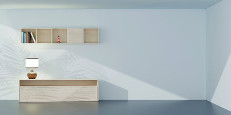 Pastel room Soft scene Living room Shelves 3D illustrationの写真素材