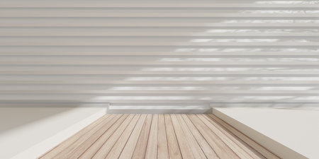 Studio Interior Space Architecture Japanese Zen style interior Modern empty room with wooden floor minimalistic product display wall template 3d renderingの写真素材