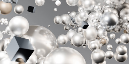 abstract ball background Glass balls and pearls 3D illustrationの写真素材