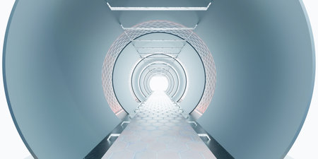 Hyperloop Pipe Technology Platform Modern neon light show room laser light scene Science fiction 3D...