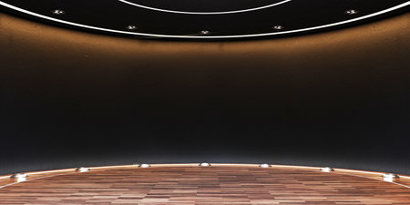 Arc shaped stage Circular room Round podium Round screen Curved dome 3d illustration Great hallの写真素材