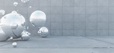 Great hall concrete glazed showroom, elegant garage gallery studio empty stage 3D illustrationの写真素材