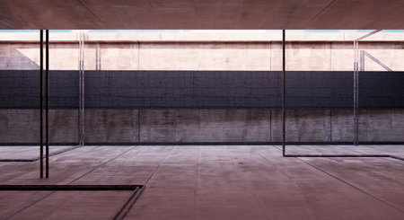 Abandoned room Abandoned warehouse scene Cement floor Old cement wall Dilapidated room background 3D...