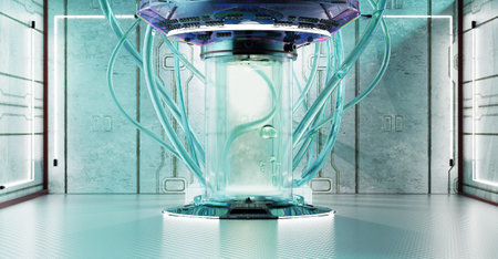 Cryogenic capsule hibernation Cryonics Capsules Glass tube with frozen liquid for hibernation sci fi...