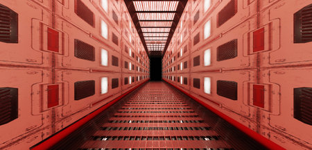 technology tunnel aisle on spaceship Futuristic Space and Sci Fi Corridor Room Showcase Lighting...
