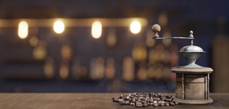 Drip coffee Moka pot with hand grinder Coffee beans Coffee making equipment on wooden table Black coffee in a vintage cup Italian traditional coffee maker on a wooden background 3D illustrationの写真素材