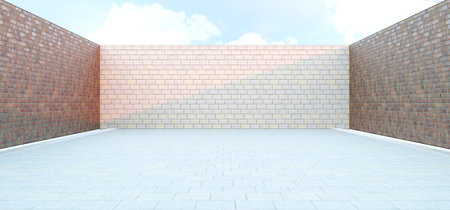 brick wall cement floor stage scene old cement floor 3d illustrationの写真素材