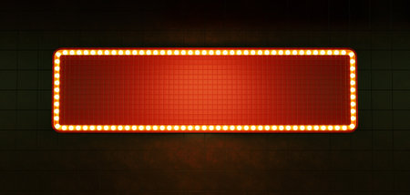 Billboard frame with neon lights Empty glowing sign in retro style glowing billboard wall background glow 3d illustrationの写真素材