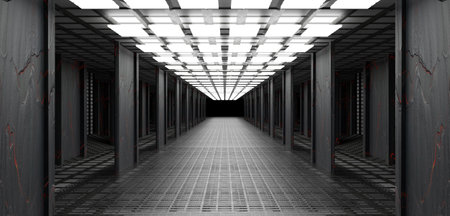 Futuristic modern tunnel showroom Floor and wall pipe technology Futuristic space and Sci Fi...