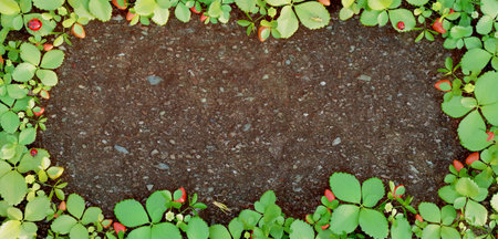 Free background Ground leaf frame vintage style paved with green leaves Ground with fresh branches Leaf border 3D illustration Strawberry treeの写真素材