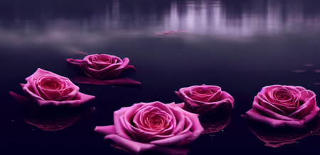 roses floating on the water mysterious romantic backgroundの写真素材