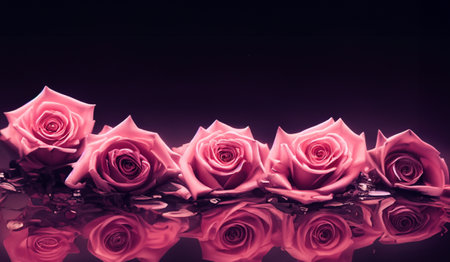 roses floating on the water mysterious romantic backgroundの写真素材