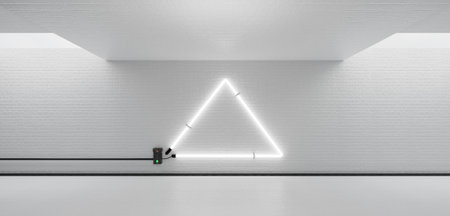 Background of industrial factory old building with neon lights Abandoned warehouse industrial building Modern interior decoration 3D illustrationの写真素材