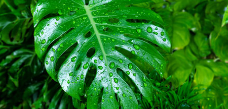 water drops on green leaves dew on leaves The brightness of plants after the rainの写真素材