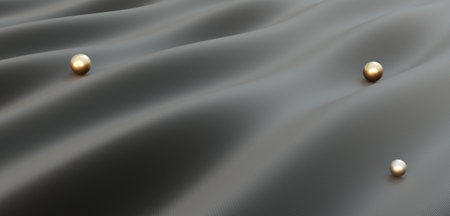 Flowing fabric background surface decorated with pearls shiny glass beads and beads 3D illustration
