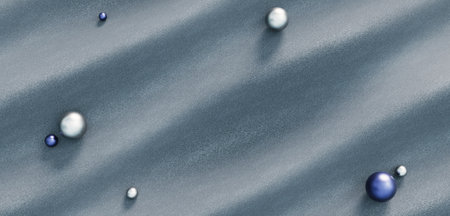 Flowing fabric background surface decorated with pearls shiny glass beads and beads 3D illustrationの写真素材