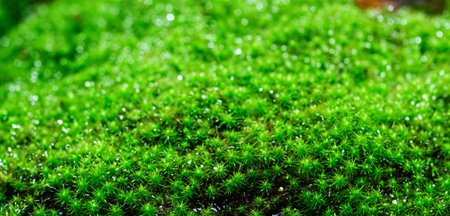 Green moss on the wet ground Close up photoの写真素材