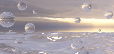 Background image of water surface and pearls Scenes for product decoration 3D illustrationの写真素材