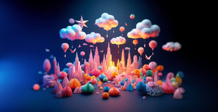 Balloons floating in the sky Illustration of Japanese paper cutting art Contains a scene of...