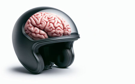 brain in helmet Road safety concept Preventing head impacts on the road