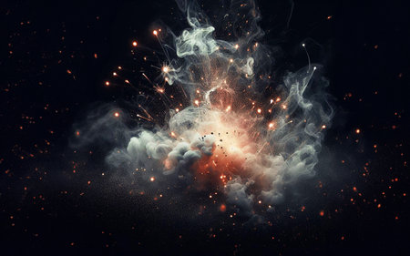 Smoke and fire background Sparks Eruption of sparks White smoke on a black background