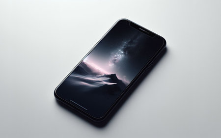 Mobile phone on a white backgroundの写真素材