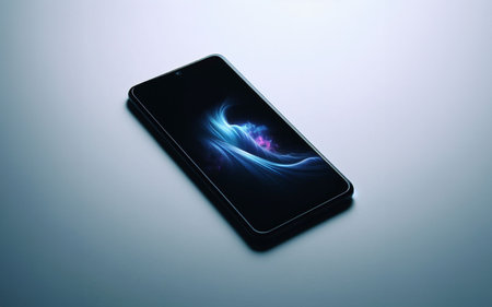 Mobile phone on a white backgroundの写真素材