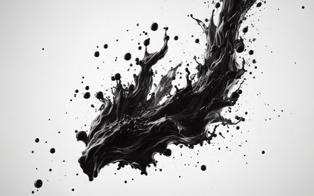 Crude oil flying in the air and water splashing on white background Black waterの写真素材