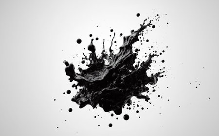 Crude oil flying in the air and water splashing on white background Black waterの写真素材