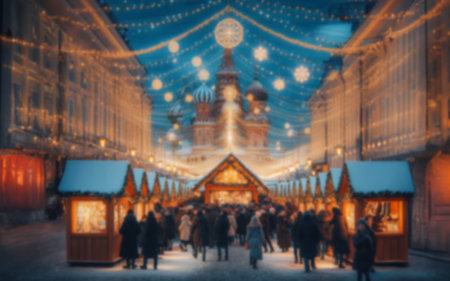 City carnival background blurred image decorative lights end of winter Christmas and New Year festivalの素材