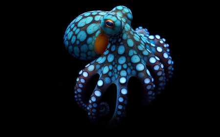 Blue ringed octopuses tetrodotoxin poisonous octopus dangerous aquatic animals black backgroundの素材