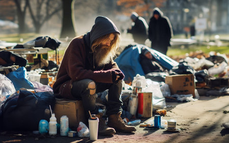 Homeless people in the capital Homeless people in New York Immigrants in Americaの写真素材