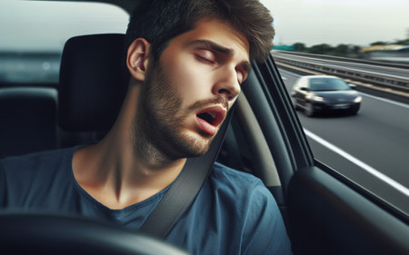 drunk driving man Dozing off from not getting enough rest Drowsy driver drivingの素材