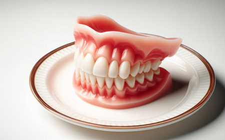 Old man dentures, white background