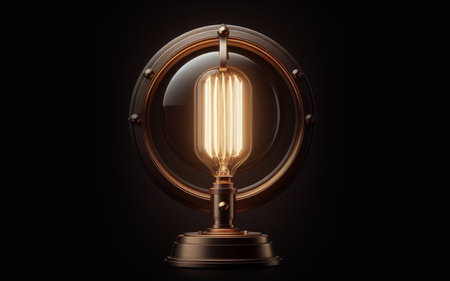 Modern light bulb in a dark room Light in the dark, black background