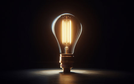 Modern light bulb in a dark room Light in the dark, black backgroundの写真素材