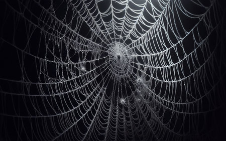 Spider web on black background. Filamentの写真素材
