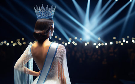 beauty queen wearing a crown Surrounded by photographers beauty pageant