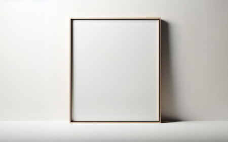 Empty picture frame, wooden frame, on a white house wall