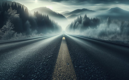 Long straight road, long distance, road surfaceの写真素材