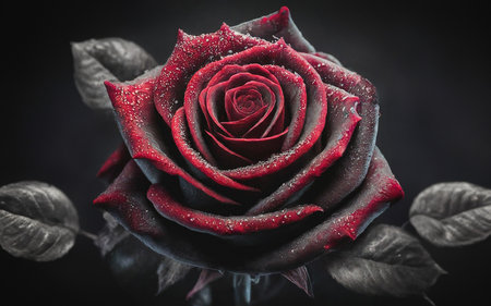 Black rose with water drops on black backgroundの写真素材